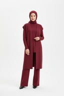 Burgundy coordinated set without pockets on hijabi model