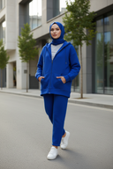 Hijabi model in blue fleece set