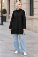 Aurelia Knit in Black - hijabi model outdoor with jeans