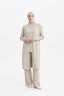Light beige coordinated set without pockets on hijabi model