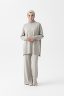 Light grey knit set on hijabi model