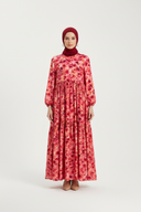 Berry Bloom Floral Dress - Hijabi Model White Studio