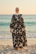Black Floral Dress - Hijabi Model Beach
