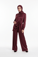Burgundy Satin Set — Longer Shirt