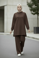 Chocolate Brown Set - Light Beige Hijab