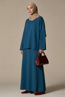 Deep Teal knit set on a hijabi model