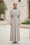 Greige Élise Knit Dress on an outdoor hijabi model