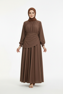 Hijabi Model – Chocolate Brown Dress with Slippers