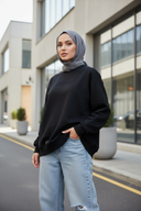 Hijabi model in black Dubsmnt sweatshirt - alternative angle