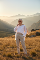 Hijabi model mountain valley editorial
