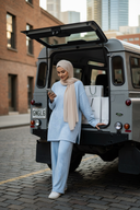 Hijabi model with phone - light blue