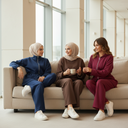 Luxury airport lounge editorial scene