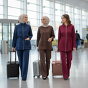 Luxury lifestyle editorial - airport scene with complete sets