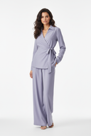 Model in lavender gray set - white background