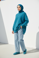 Teal Blue Sweatshirt - Hijabi Model