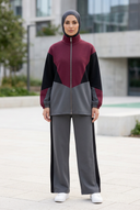 Velo Set gray and burgundy outdoor hijabi model